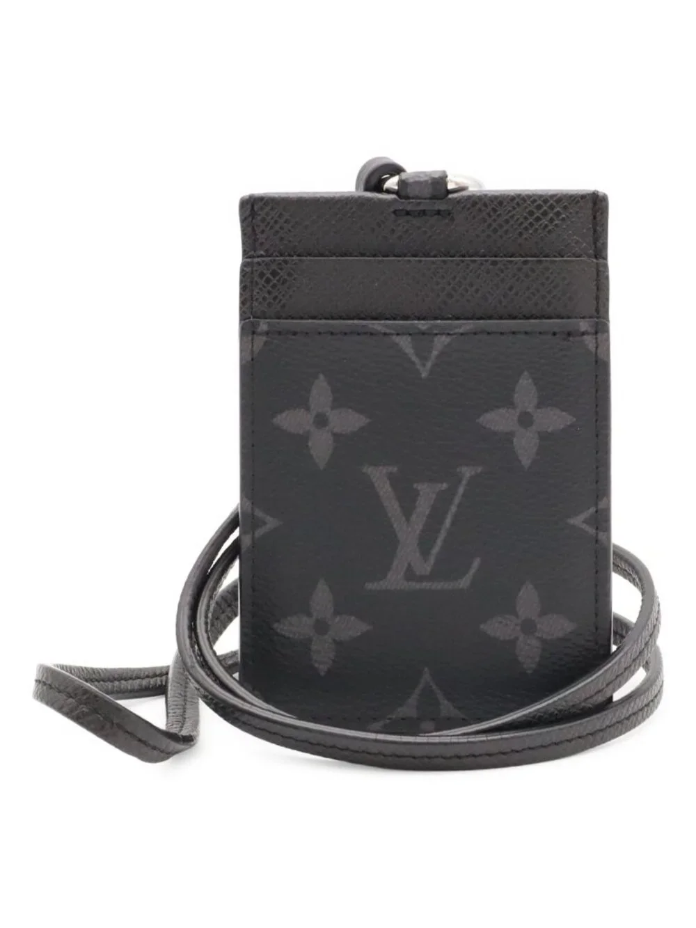 Louis Vuitton Monogram Eclipse Card Folder Holder Slot Pass Case with Neck Strap